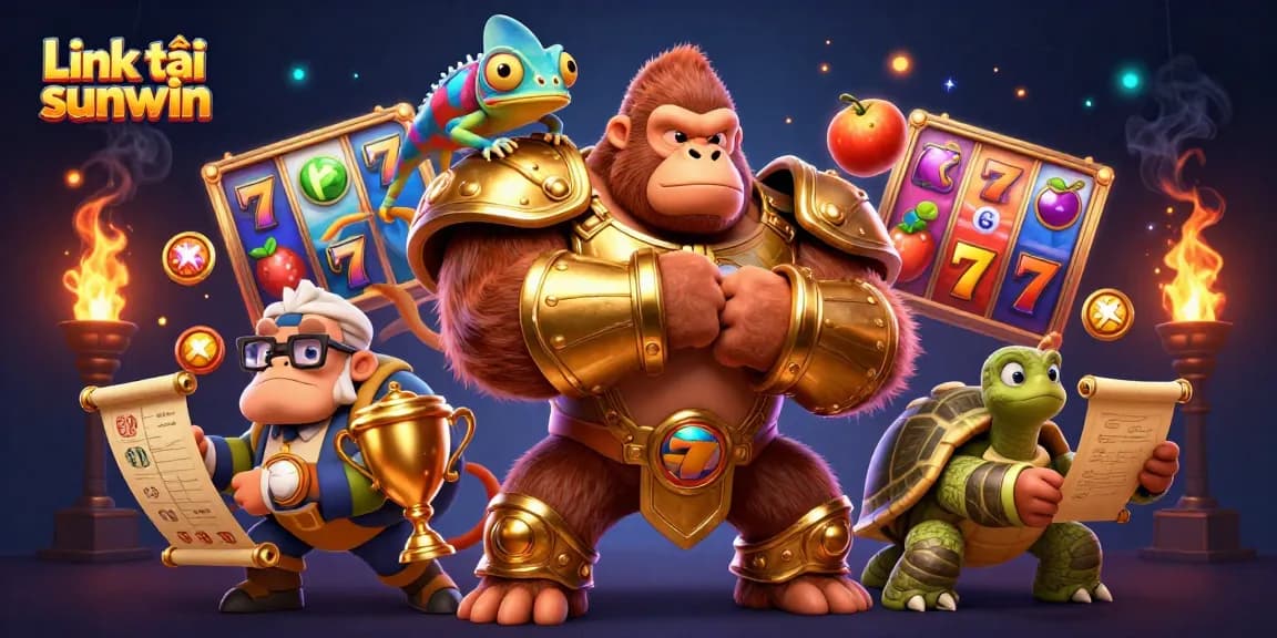 Spin to win with Link tải sunwin as the vibrant gorilla king and friends celebrate the casino thrill.