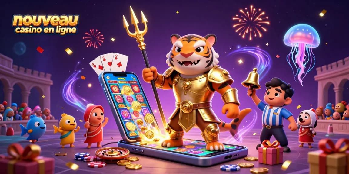 Profitez d'un nouveau casino en ligne avec un requin-tigre sous l'eau, jeux colorés et ambiance festive.