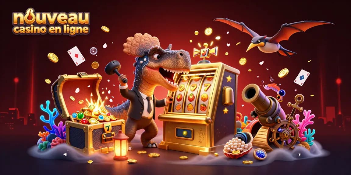 Illustration de "nouveau casino en ligne", un pachycéphalosaure et un ankylosaure dans un casino animé.