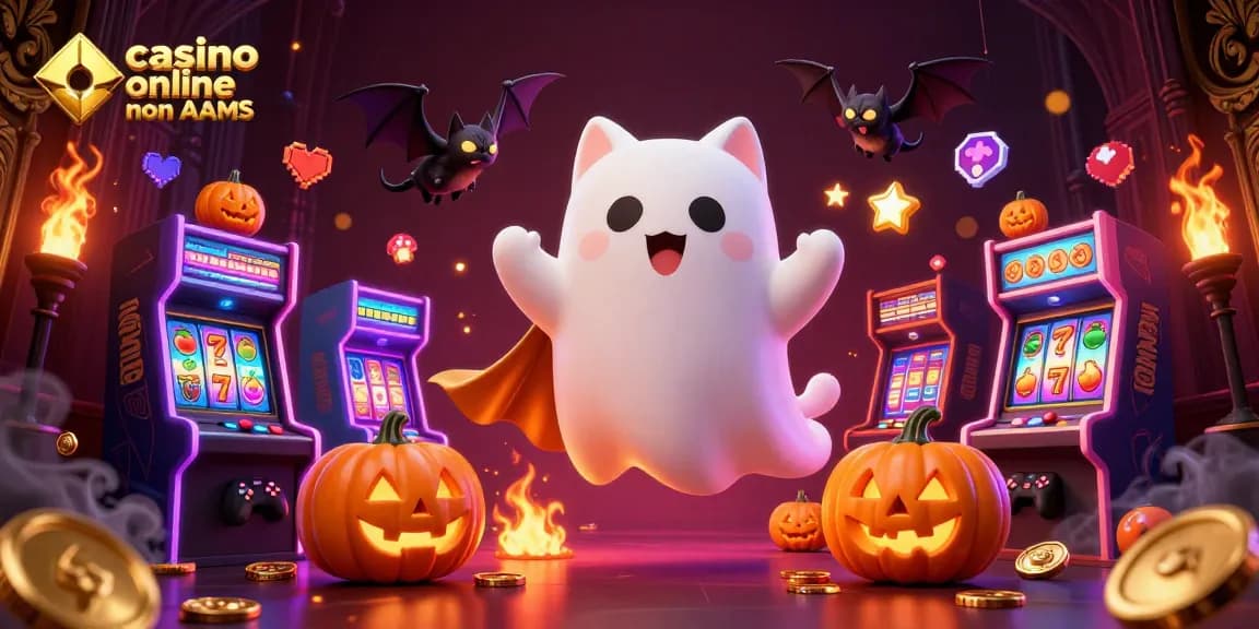Il gattino fantasma e il pipistrello cavalcano l'azione nel casinò online non AAMS con simboli delle slot.