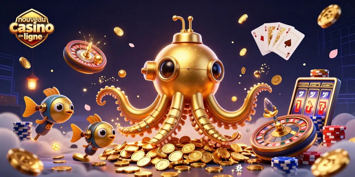 Plongez dans le meilleur nouveau casino en ligne avec cette illustration captivante de machine à sous et de jeux de hasard.