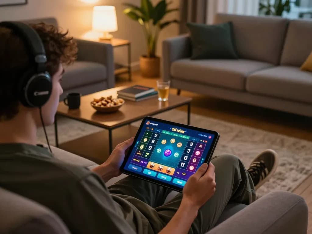 Engaging gameplay on app tài xỉu online uy tín shown on a tablet in a cozy home setting.