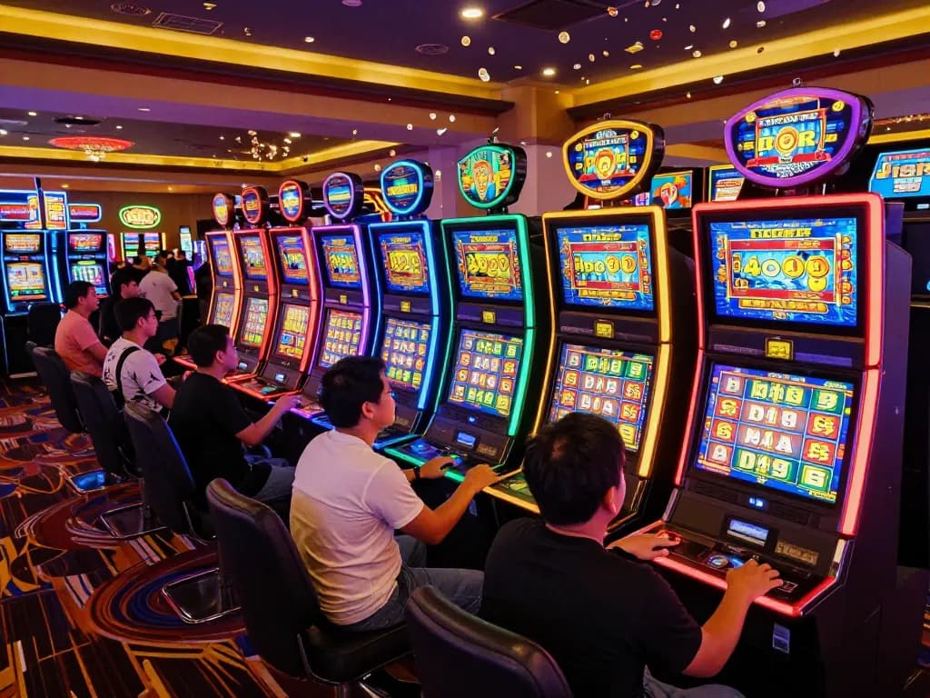 Players engaging with thrilling slot gacor machines in a lively casino atmosphere