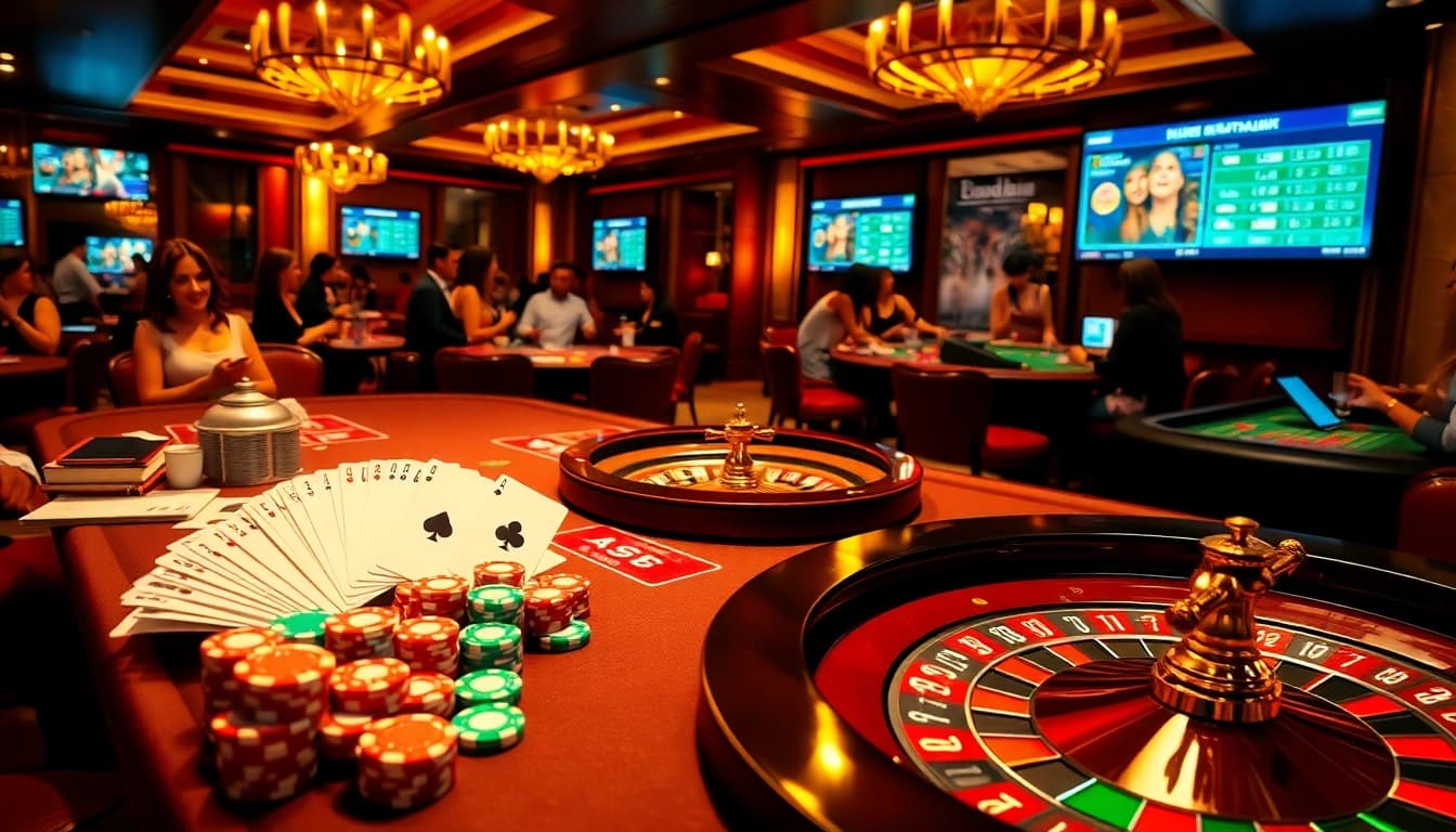 Dynamic gaming scene showcasing Bongdalu's live betting options with roulette and poker elements.