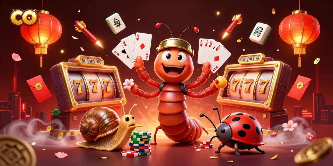 Delve into co's vibrant 3D casino scene with a millipede dealer, high roller snail, and exciting slot elements.