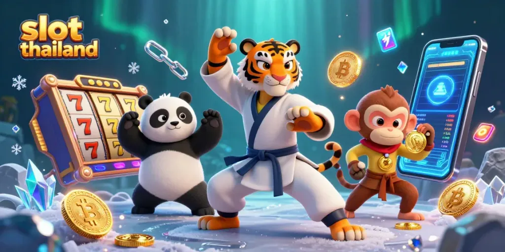 Play exciting slots in Thailand with vibrant characters and dynamic casino elements.