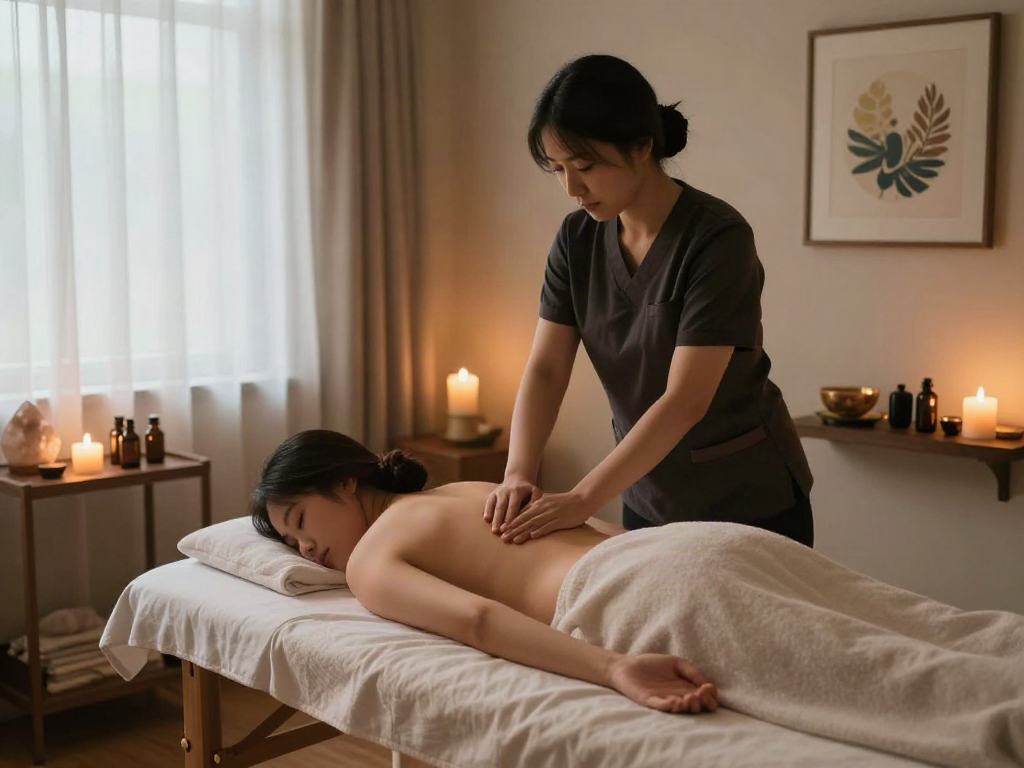 홍대출장마사지 treatment in a cozy therapy room with calming atmosphere
