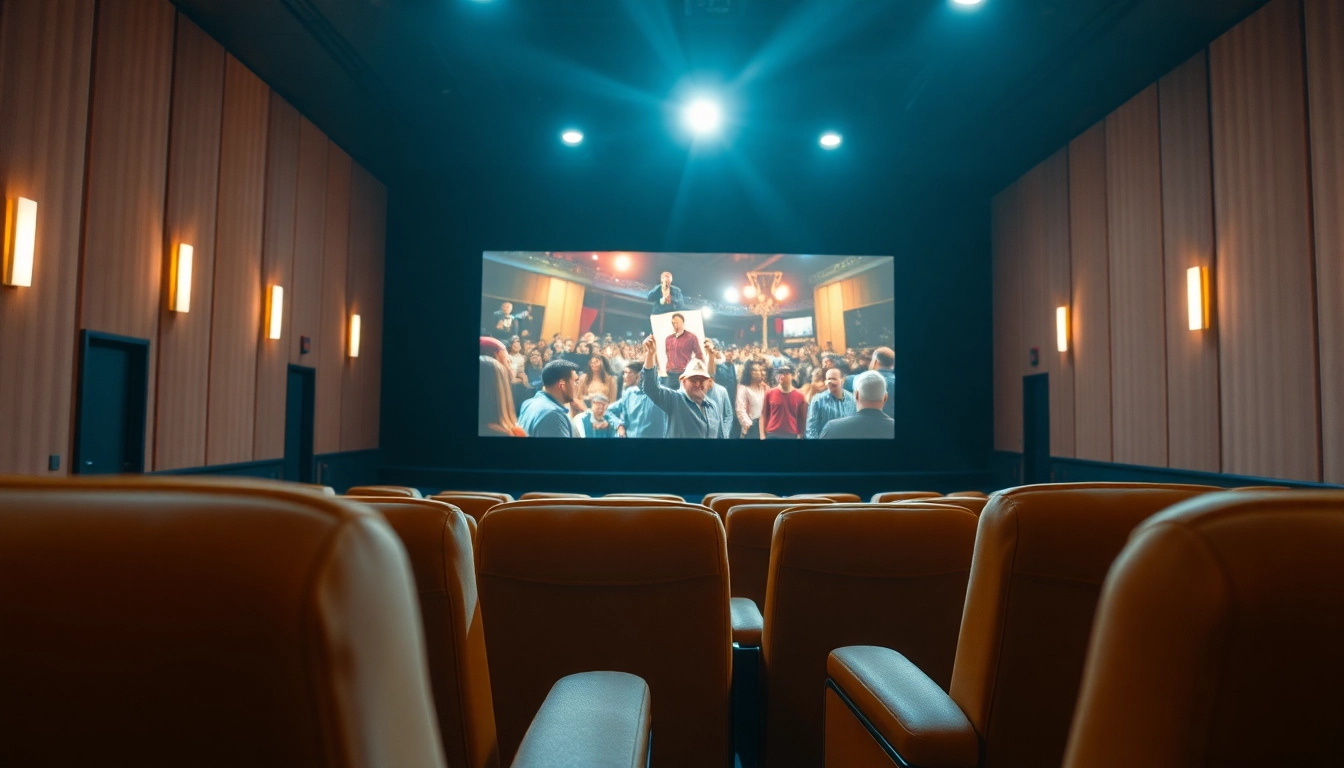 ดูหนัง ภายในโรงภาพยนตร์ที่มีที่นั่งนุ่มสบายและฉากบนจอใหญ่