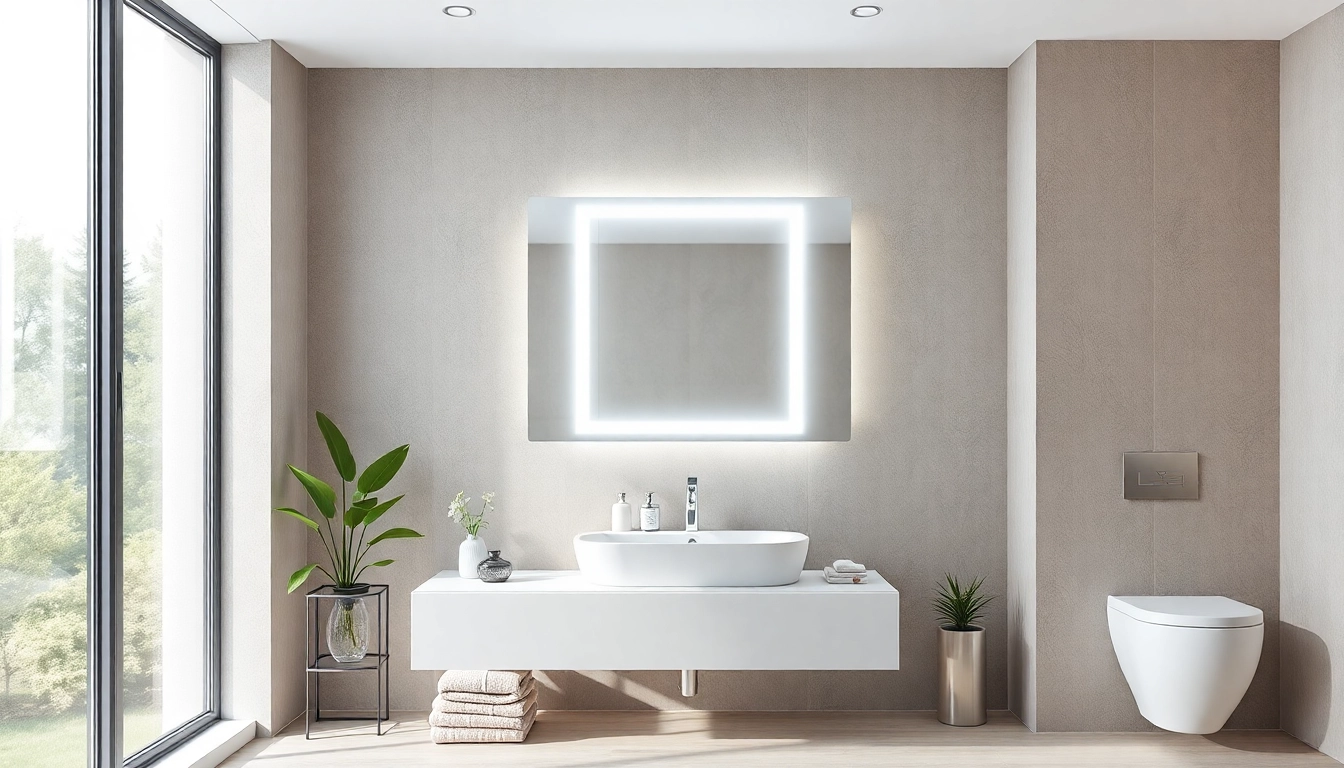 Helle spiegelschrank led mit integriertem Licht im modernen Badezimmer präsentieren.