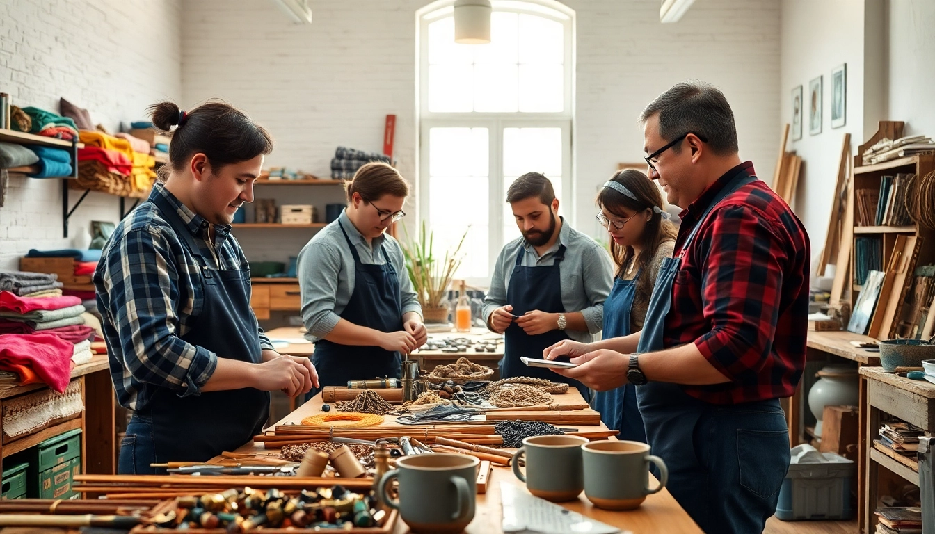 Learn about craft training programs in a vibrant workshop filled with skilled artisans and tools.