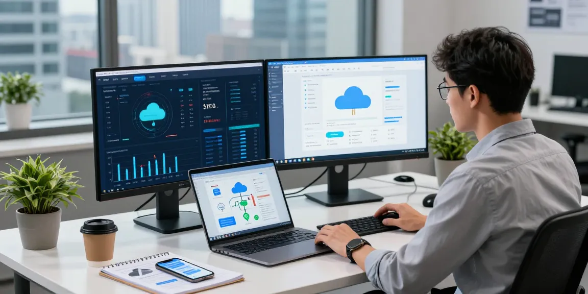 IT professional configuring a rokok88 cloud VPS in a modern workspace.