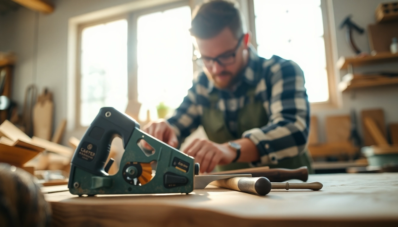 Ein Handwerker bei der Arbeit mit Werkzeugen für seo für handwerker in einem gut beleuchteten Atelier.