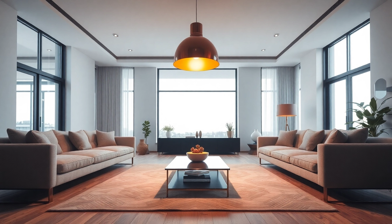 Sleek illumination enhances a modern living room's ambiance with stylish lighting fixtures.