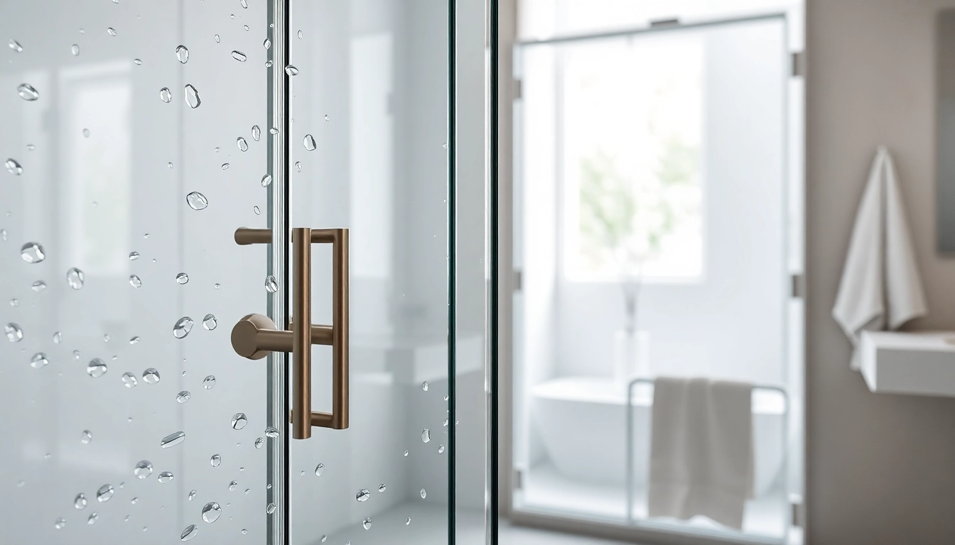 Enhanced glass shower doors showcasing sleek design and texture in a modern setting.
