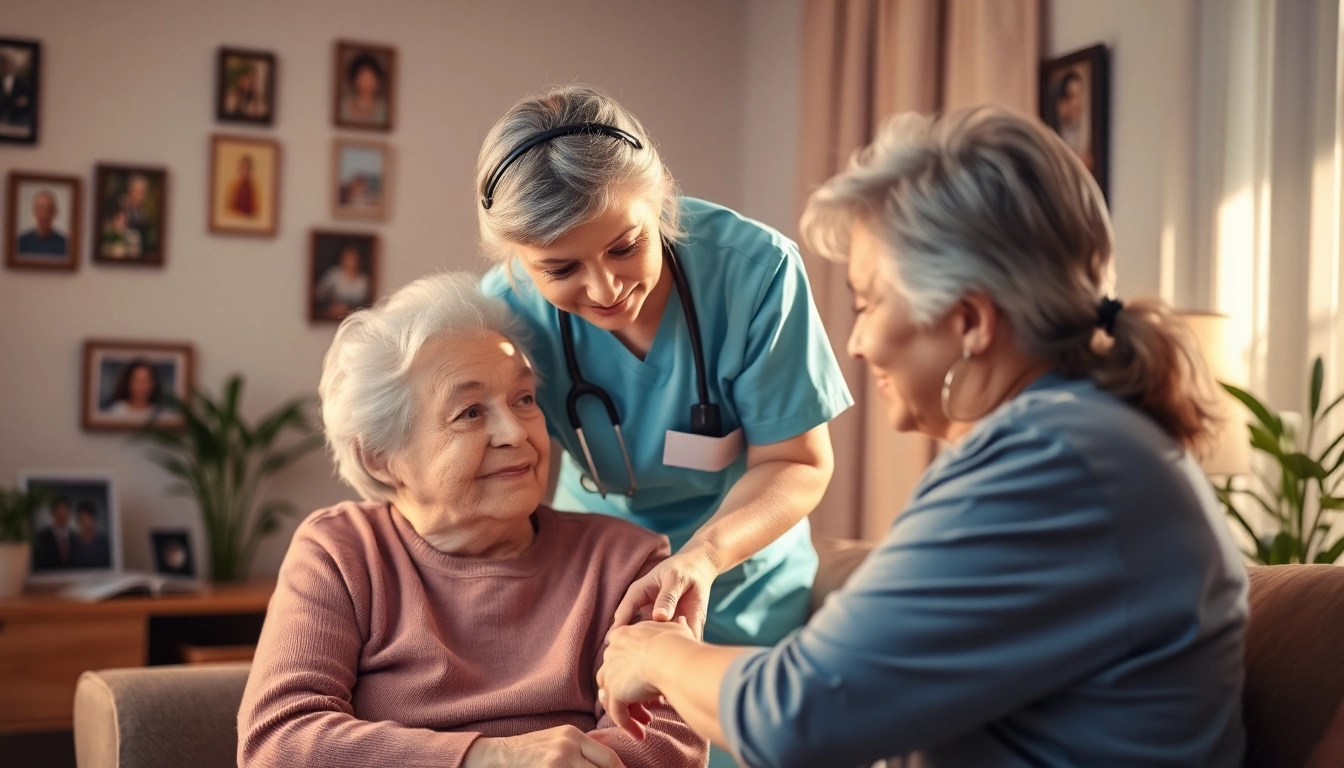 Engaging scene of elderly in home care near me with caregiver and senior enhancing quality of life.