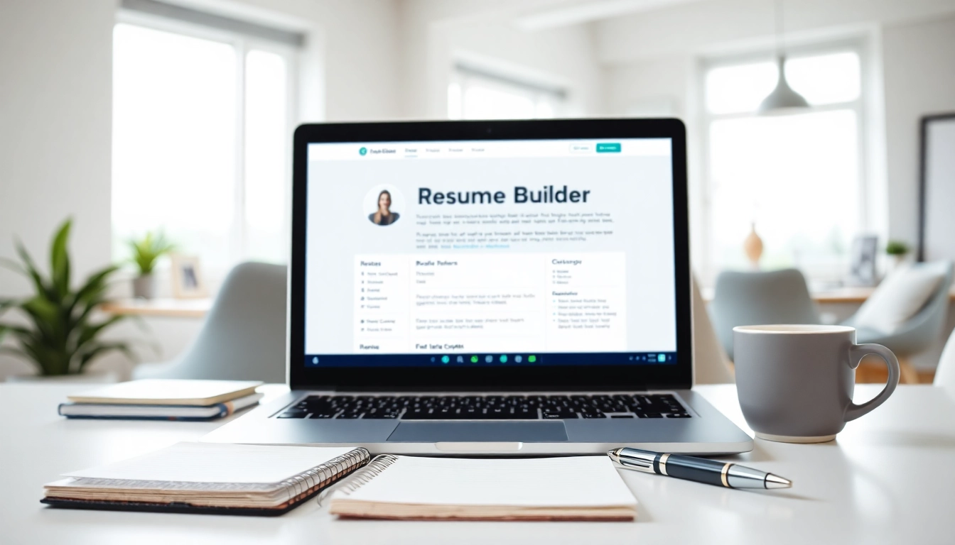 Create a standout Resume Builder easily in a stylish workspace with a laptop and modern design features.