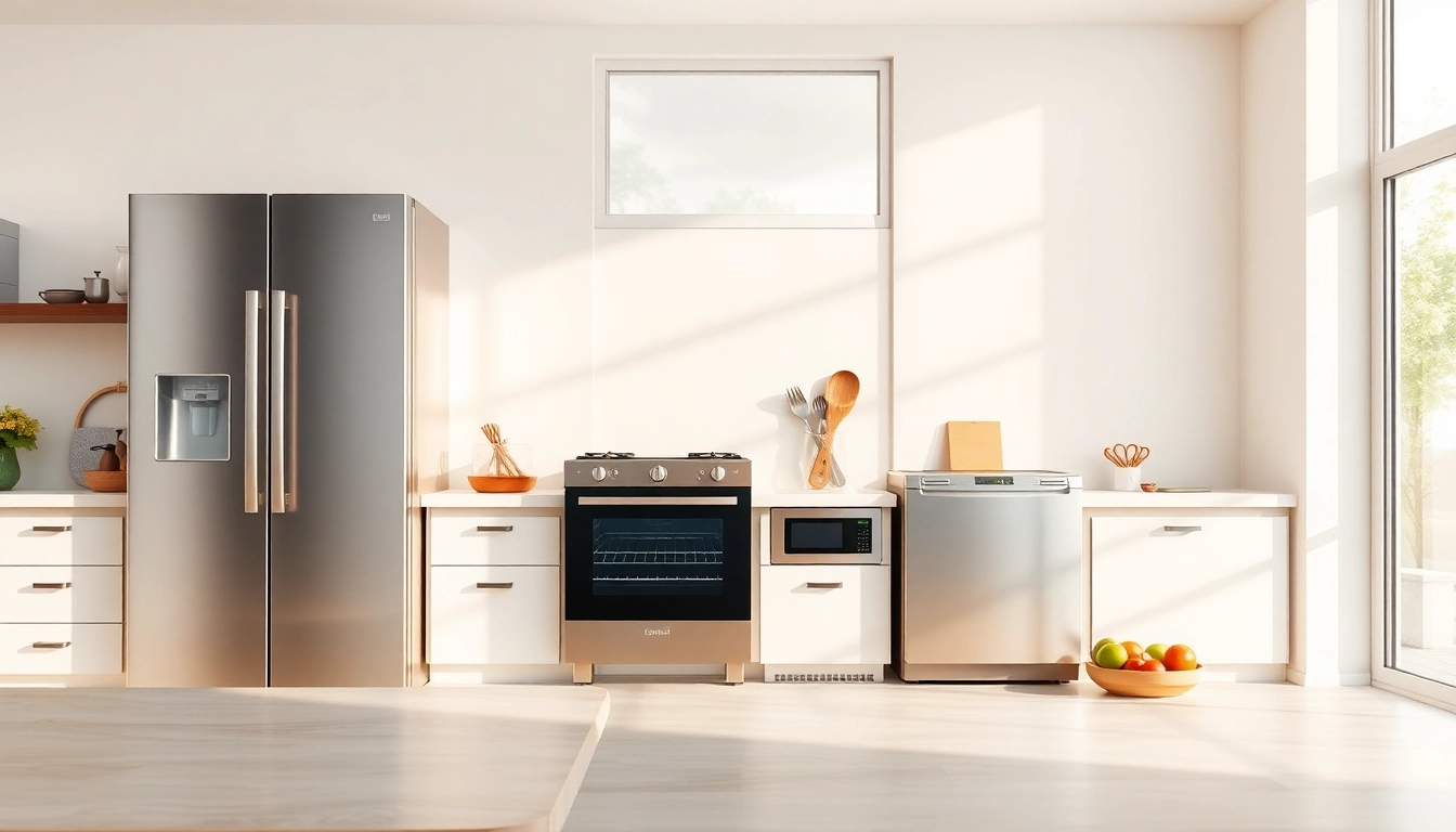 Bright kitchen with modern home appliances arranged attractively on the counter.