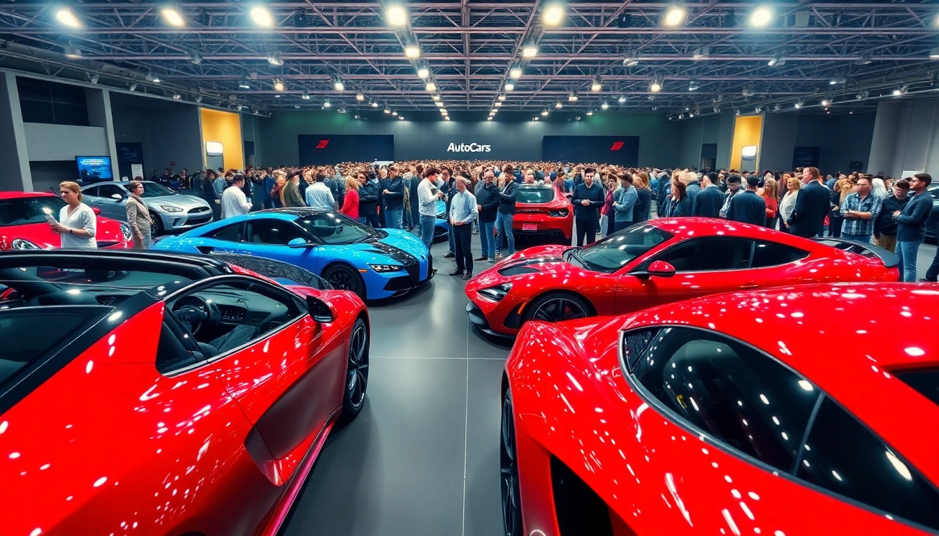 View of an Auto Cars Show showcasing exciting vehicles and enthusiastic attendees.