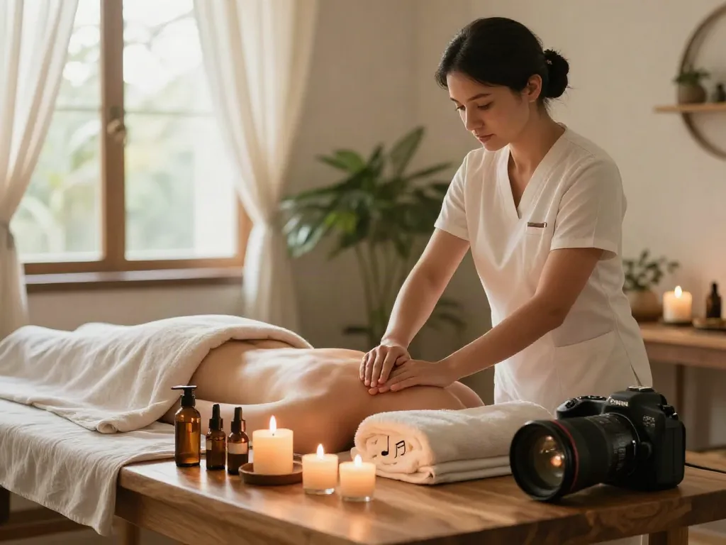 운서출장마사지 professional relaxing spa massage setup in tranquil environment.