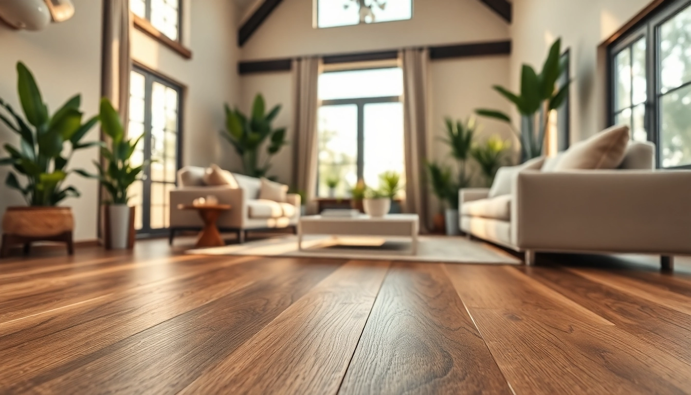 Admiring luxury vinyl plank flooring texture in a stylish living room setting with plants.