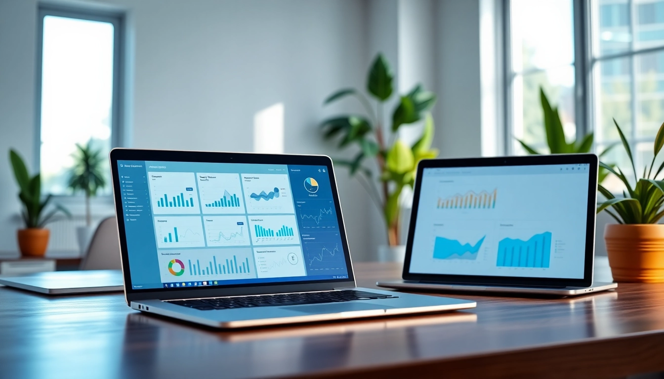Showcase of enterprise assistant saas on devices in an organized modern office