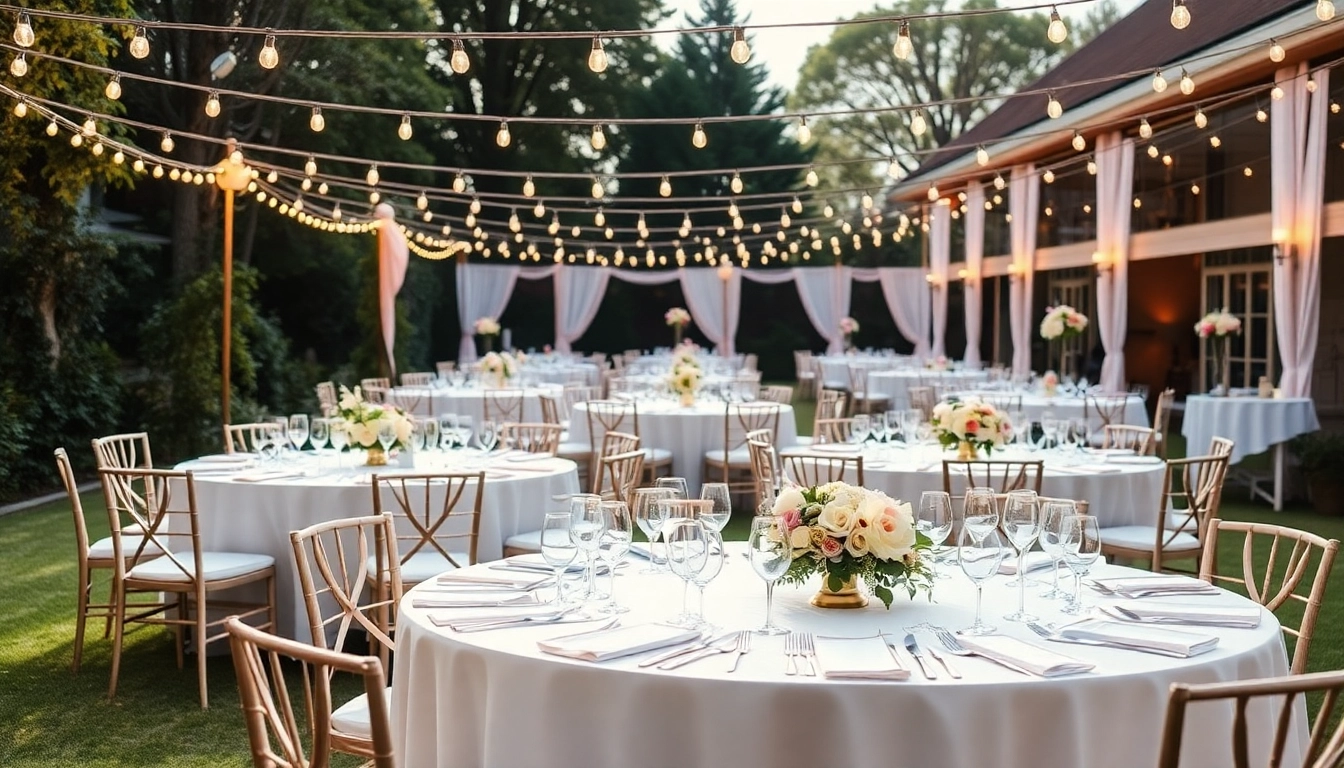 Showcase of Table Rentals at an outdoor event with elegant table settings and floral arrangements.