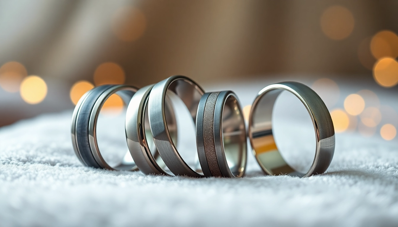 Showcase of exquisite tungsten rings highlighting unique textures and polished finishes.