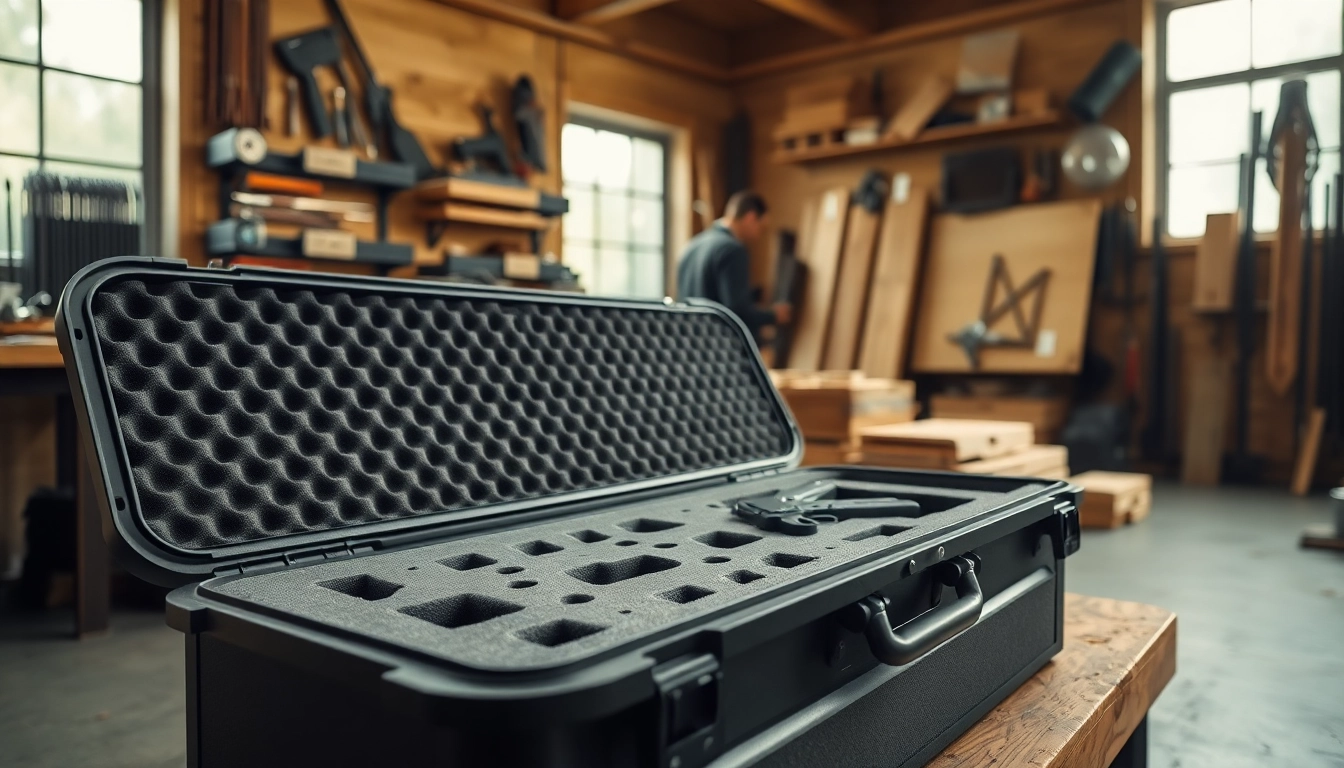 Detail of foam for rifle case showing precise cutouts for protecting rifles.