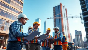 New York City Commercial General Contractor working on a high-rise construction project with diverse professionals.
