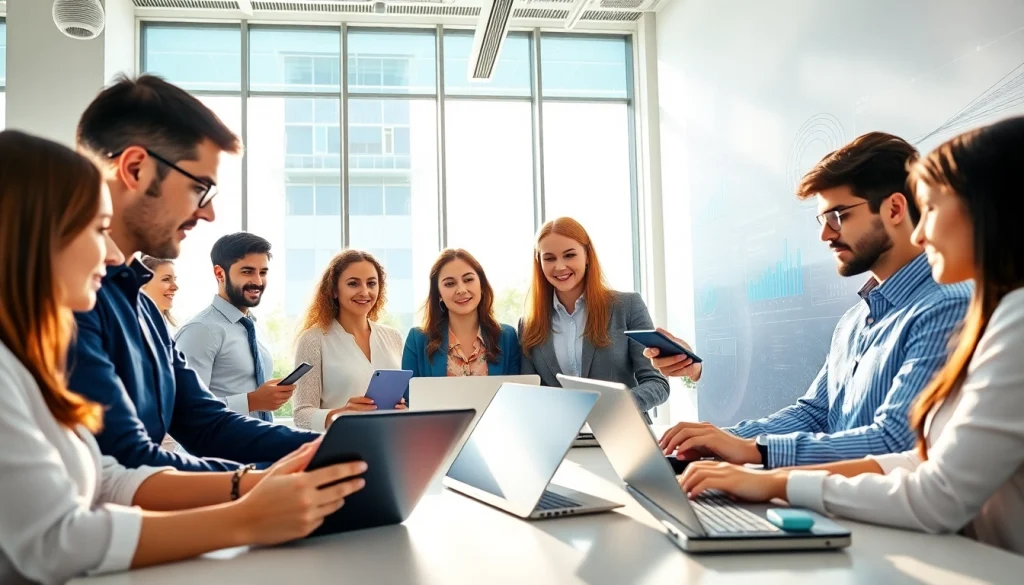 Leverage technology in a collaborative office setting showcasing innovation and teamwork.