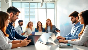 Leverage technology in a collaborative office setting showcasing innovation and teamwork.