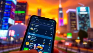 Engaging visual of sports betting sites India displayed on a smartphone in an urban setting.