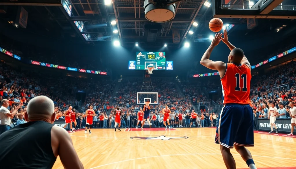 nba중계 경기 중 점프슛을 하는 선수의 역동적인 모습
