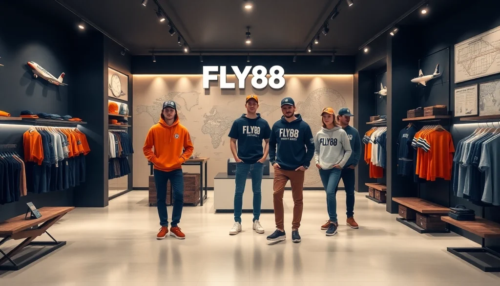 FLY88 aviation-inspired apparel showcased in a stylish retail space.