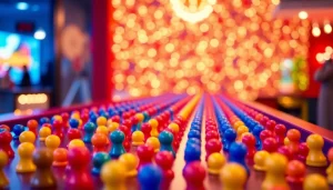 Situs plinko yang menarik dengan papan berpeg dan suasana meriah.