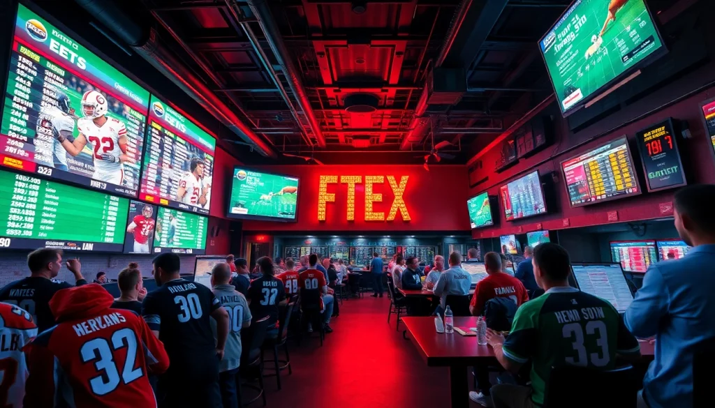 Engage in online sports betting Texas at a lively sports bar with betting slips and fans.