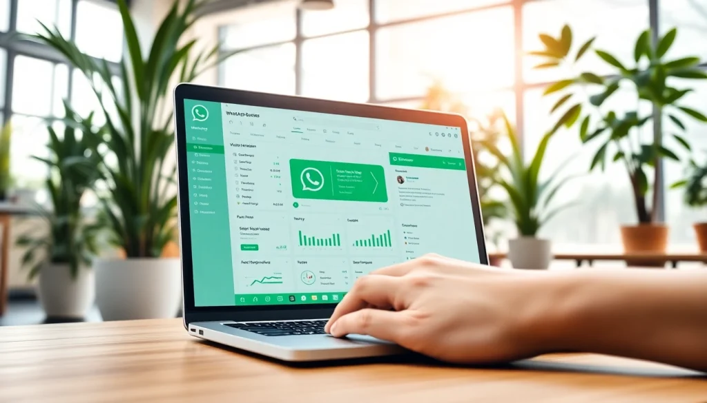 Enhance customer engagement with WhatsApp Business CRM interface in a bright office.