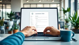 Engaging visual of a Resume Builder in action with a laptop and hands typing in a professional workspace.