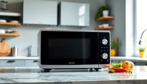 Showcasing an affordable microwave oven in a bright, modern kitchen environment.