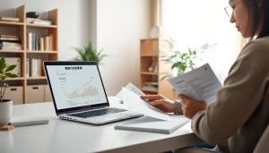 카드현금화 관련 서류를 분석하는 사람의 현대적인 홈 오피스 이미지