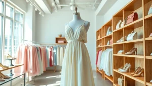 Showcase of Rivelle's stylish apparel and accessories in an elegant boutique setting.