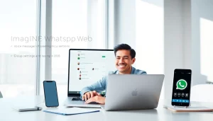 活跃用户在笔记本电脑上使用 WhatsApp网页版，展示其消息传递和视频通话功能。