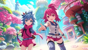 Immersive scene featuring anime characters engaging in a colorful hentai game adventure.