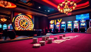 Experience the thrill of FLY88 trang chủ with elegantly set poker tables and lively slot machines.