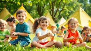 Children enjoying various activities at Holiday camps, depicting fun and excitement outdoors.