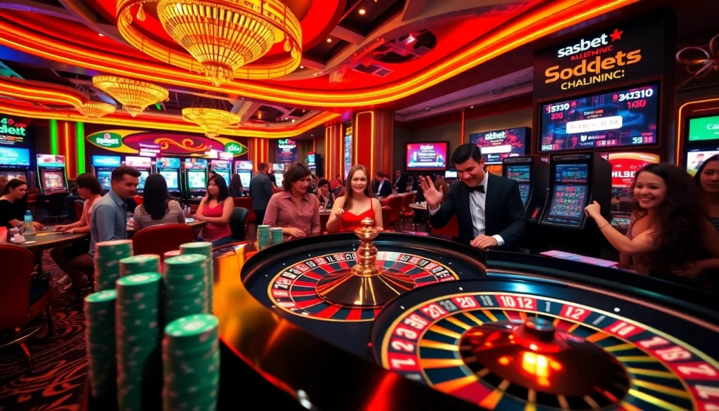 Experience the thrill of sbobet link alternatif at a luxurious casino with vibrant gaming elements.