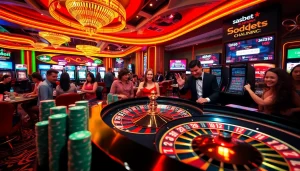 Experience the thrill of sbobet link alternatif at a luxurious casino with vibrant gaming elements.