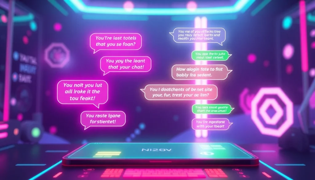 Engaging NSFW AI chat interface showcasing playful text in neon colors.