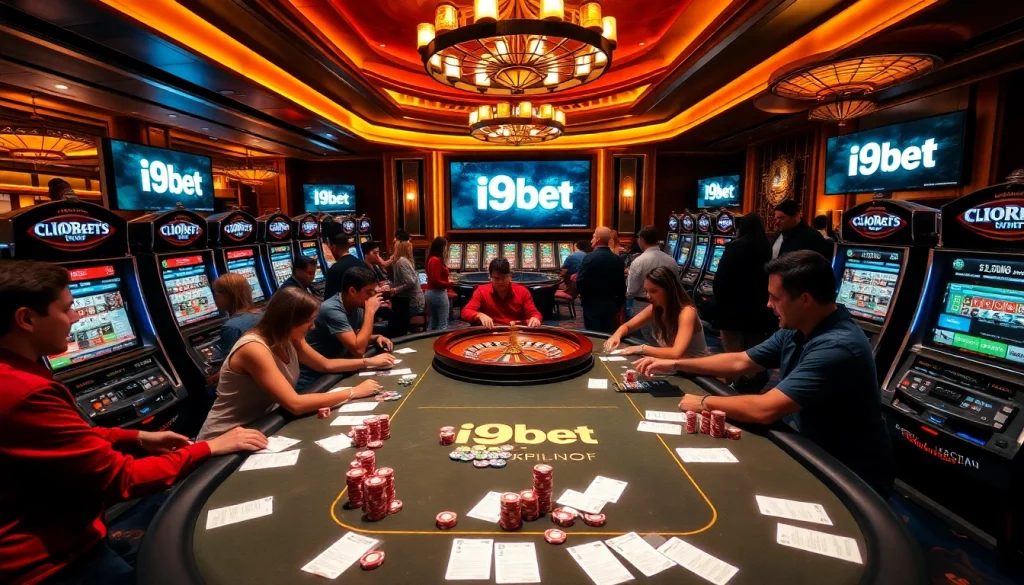 Experience thrilling poker action at i9bet with vibrant chips and immersive casino ambiance.
