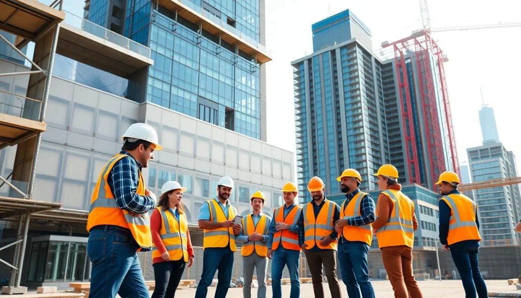 Manhattan Commercial General Contractor team collaborating at a bustling construction site.